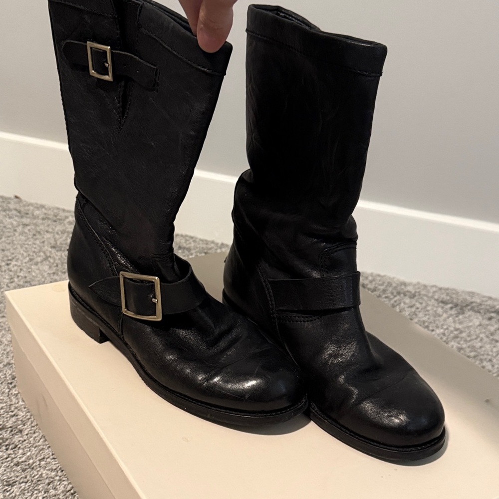 Jimmy Choo Black Leather Moto Boots